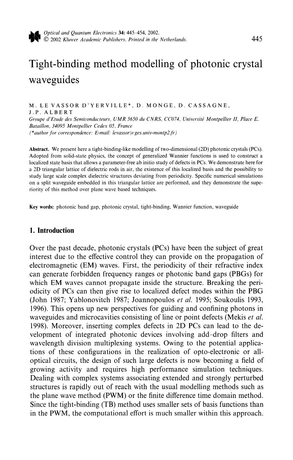 Tight-binding method modelling of photonic crystal waveguides by Unknown