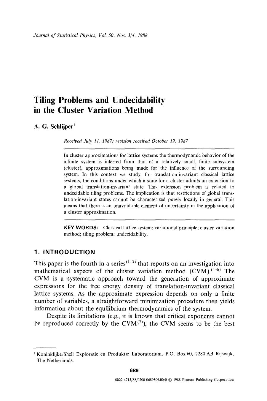 Tiling problems and undecidability in the cluster variation method by Unknown