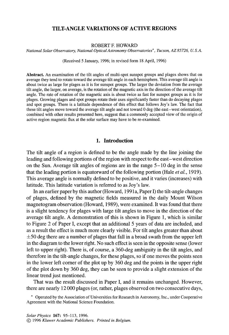 Tilt-angle variations of active regions by Unknown