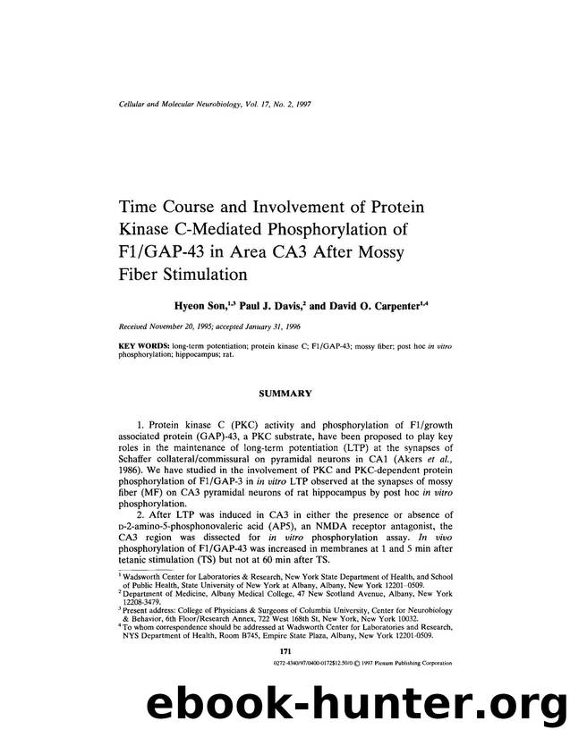 Time Course and Involvement of Protein Kinase C-Mediated Phosphorylation of F1GAP-43 in Area CA3 After Mossy Fiber Stimulation by Unknown