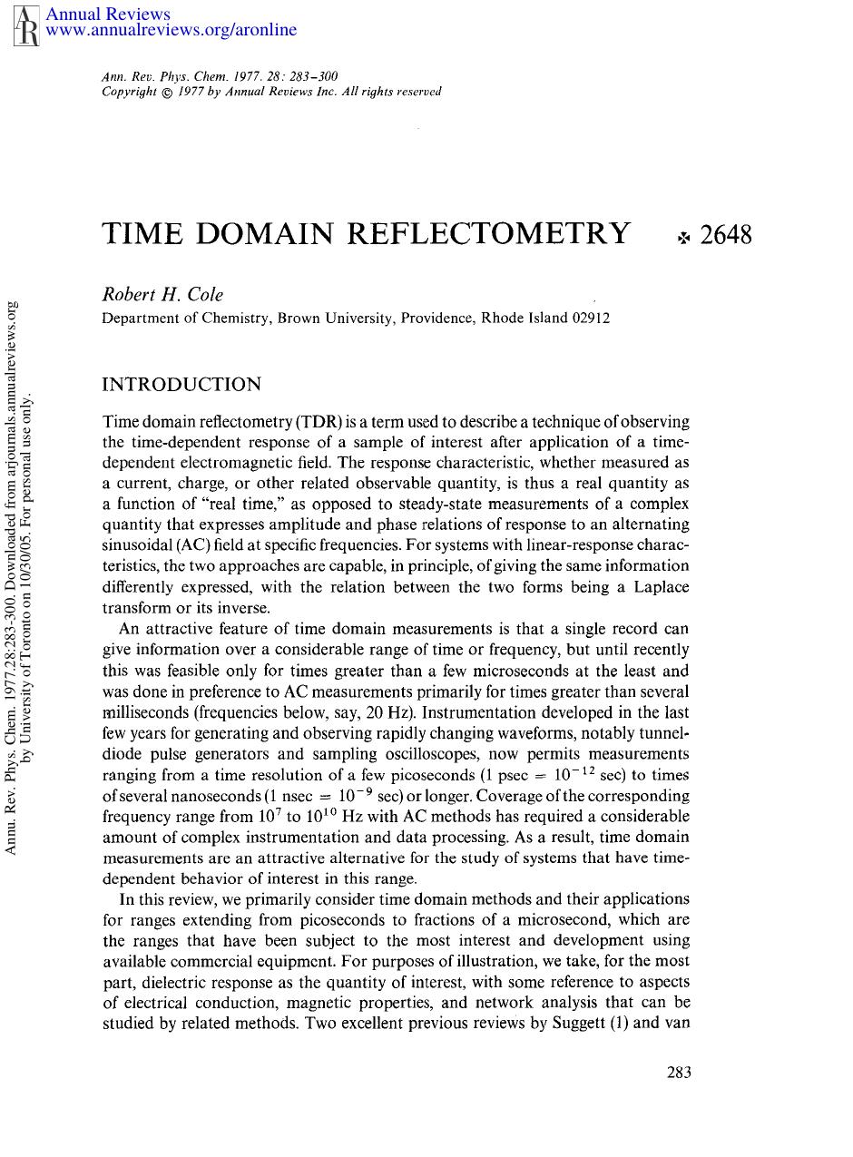 Time Domain Reflectometry by R H Cole