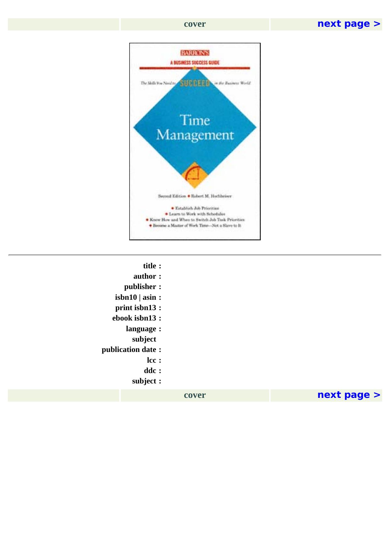 Time Management (Barron's Business Success) by Robert M. Hochheiser Hochheiser