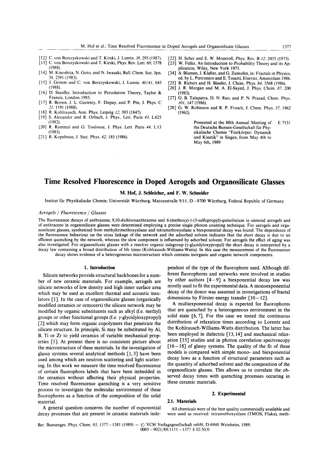 Time Resolved Fluorescence in Doped Aerogels and Organosilicate Glasses by Unknown