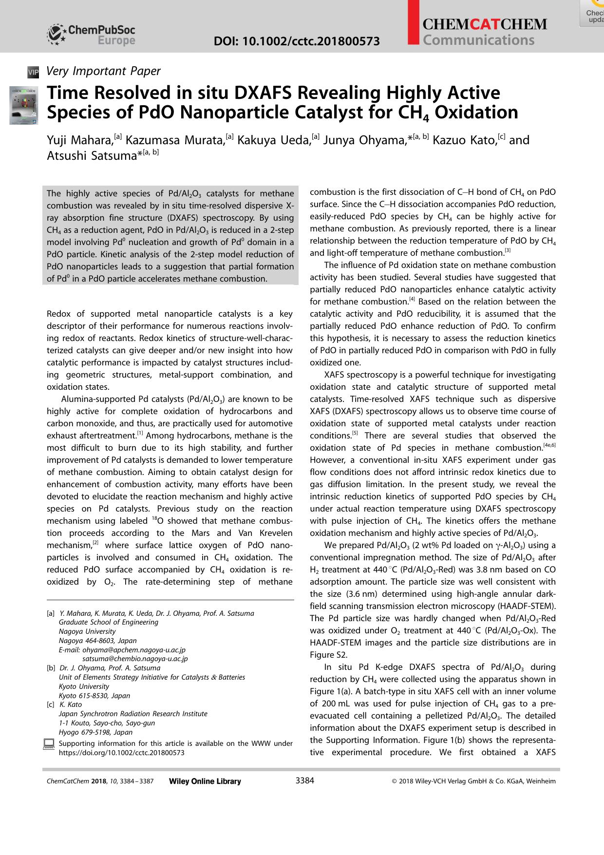 Time Resolved inâsitu DXAFS Revealing Highly Active Species of PdO Nanoparticle Catalyst for CH4 Oxidation by Unknown