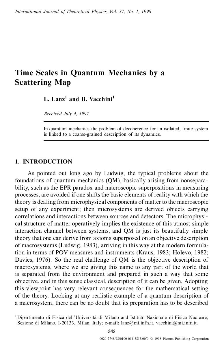 Time Scales in Quantum Mechanics by a Scattering Map by Unknown