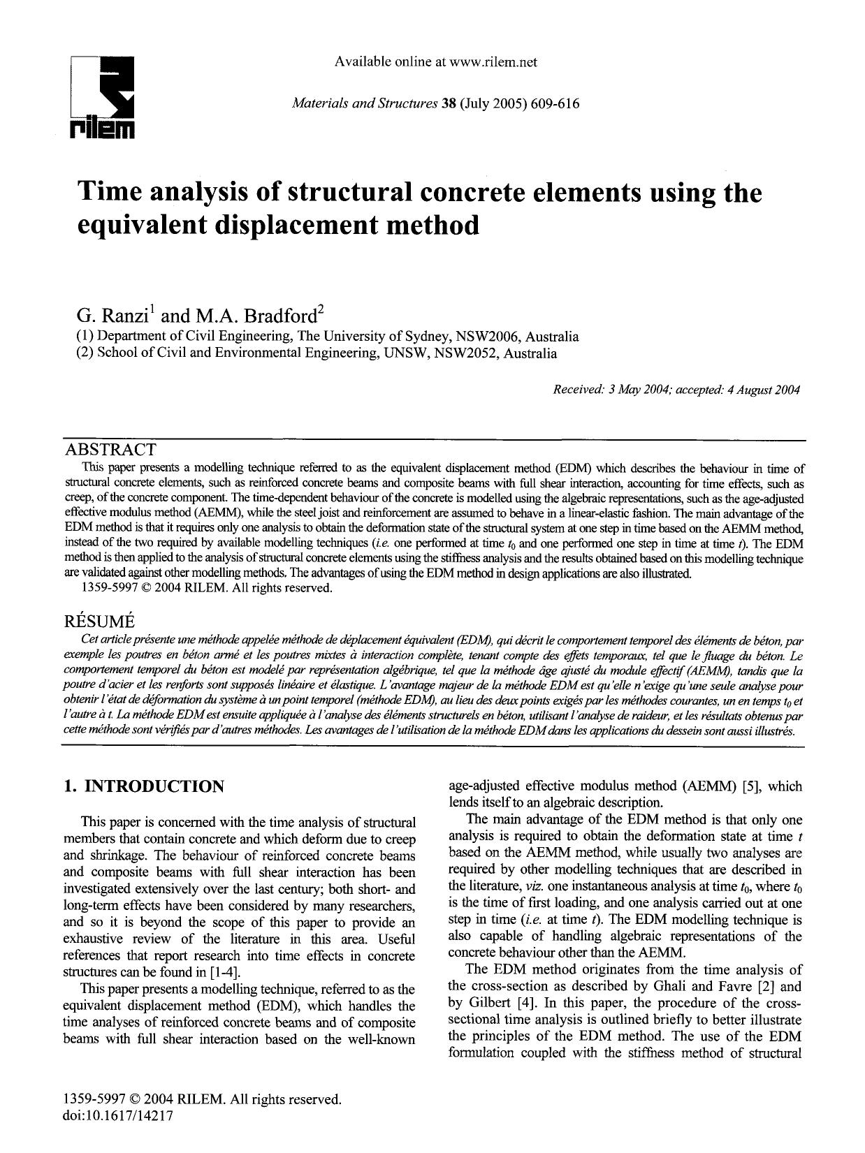 Time analysis of structural concrete elements using the equivalent displacement method by Unknown