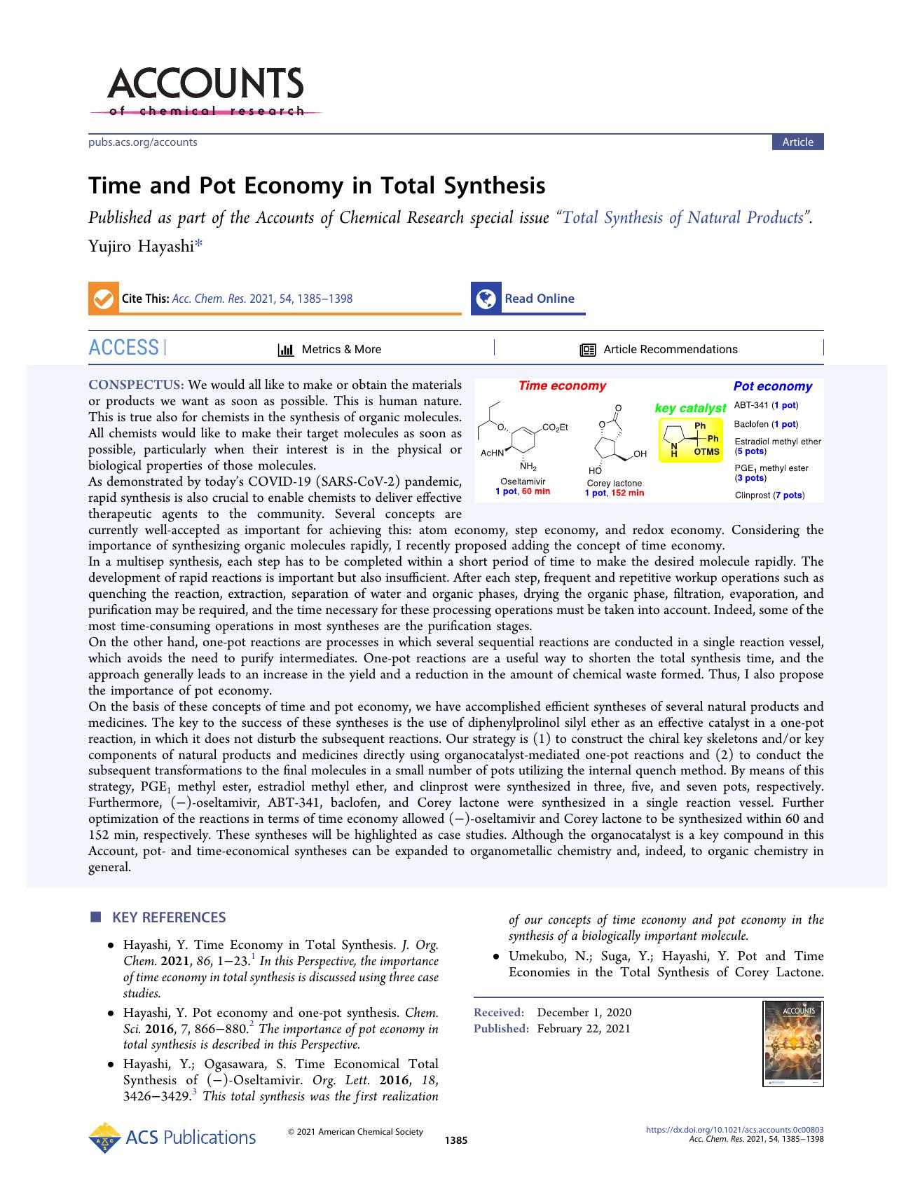 Time and Pot Economy in Total Synthesis by Yujiro Hayashi