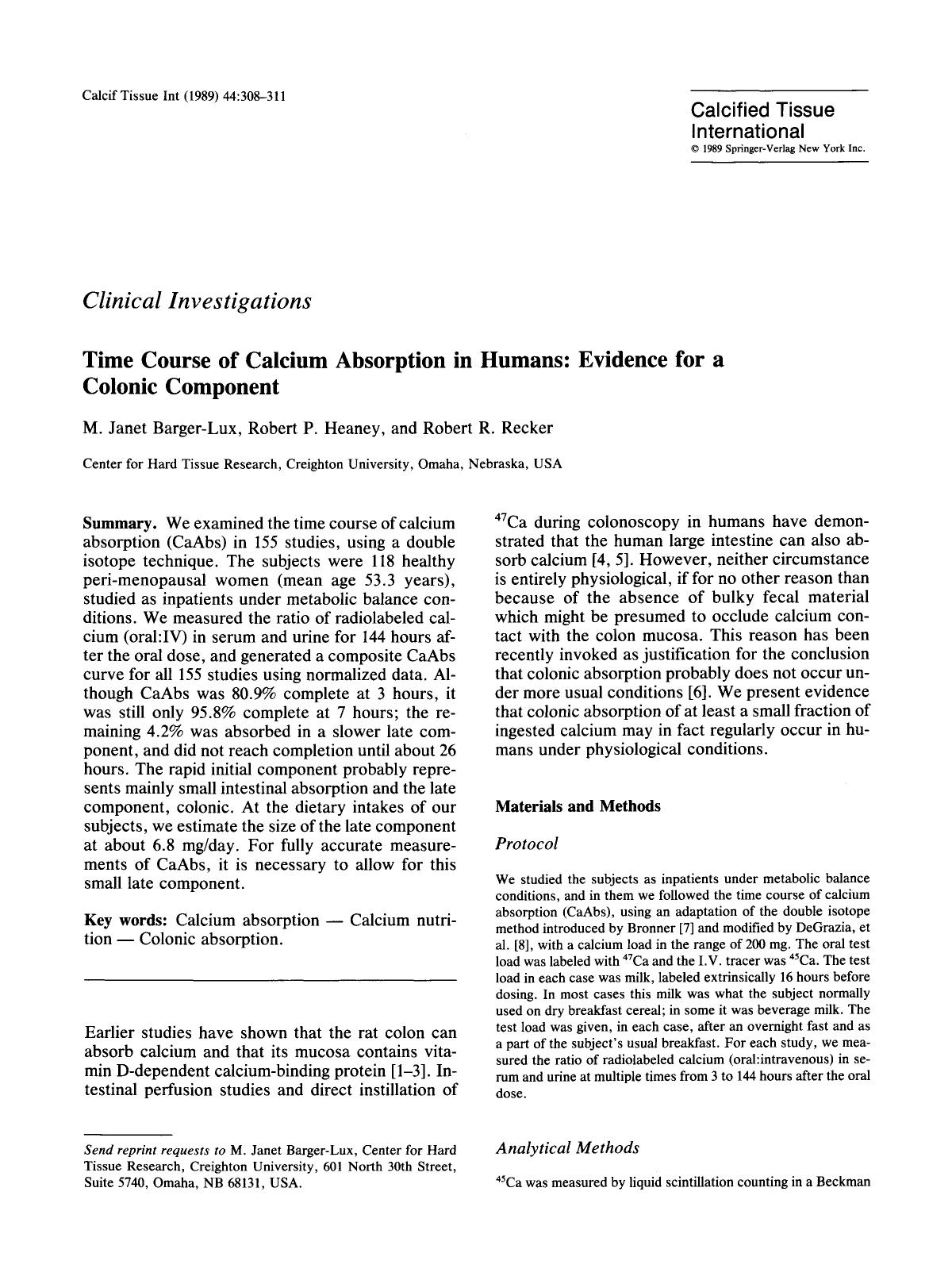 Time course of calcium absorption in humans: Evidence for a colonic component by Unknown