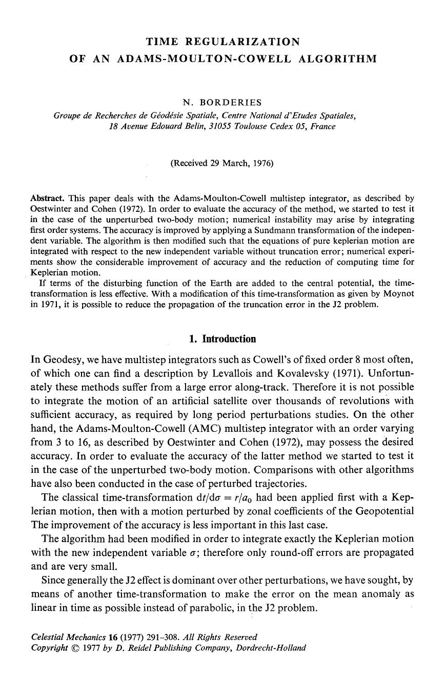 Time regularization of an Adams-Moulton-Cowell algorithm by Unknown