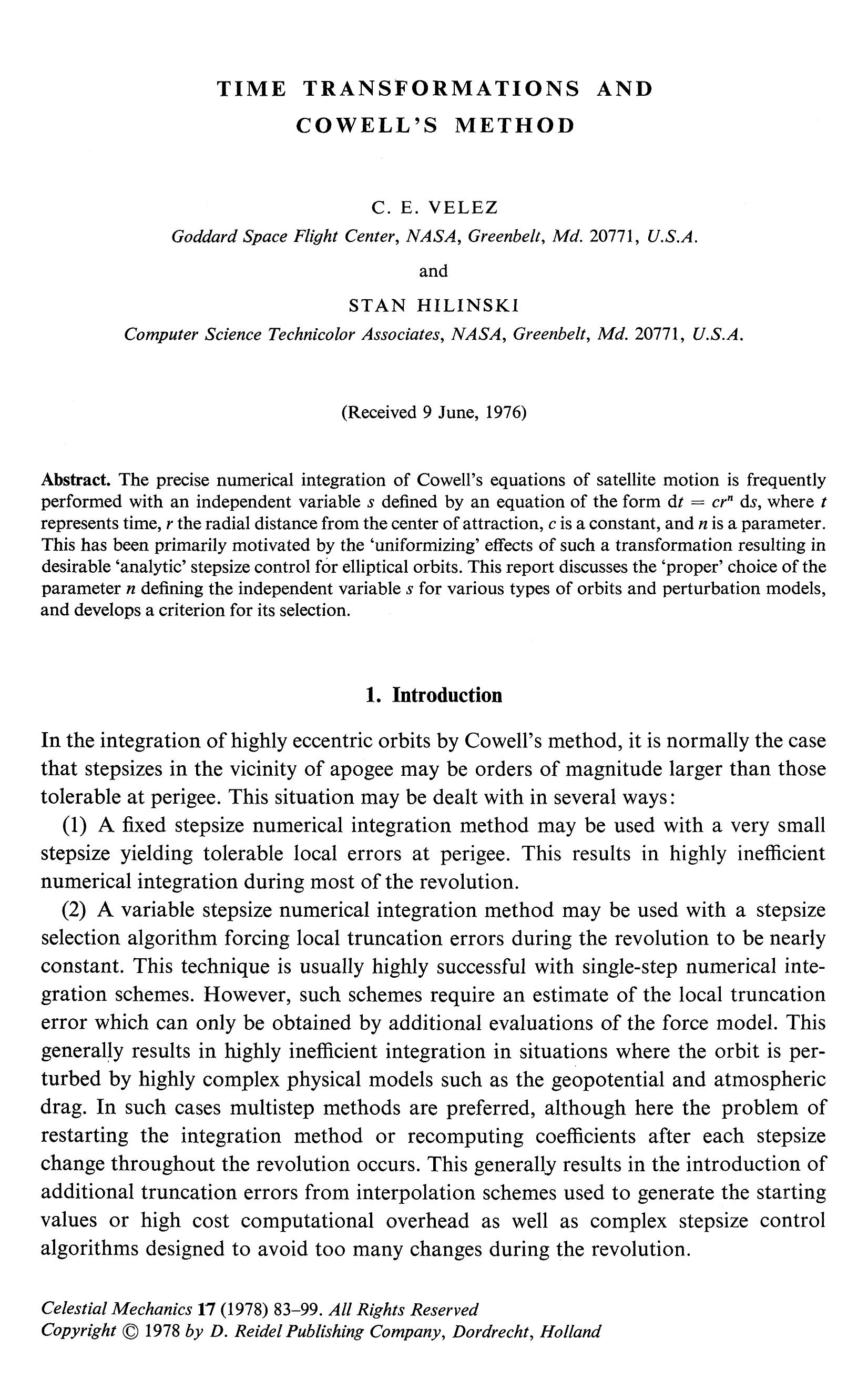 Time transformations and Cowell's method by Unknown
