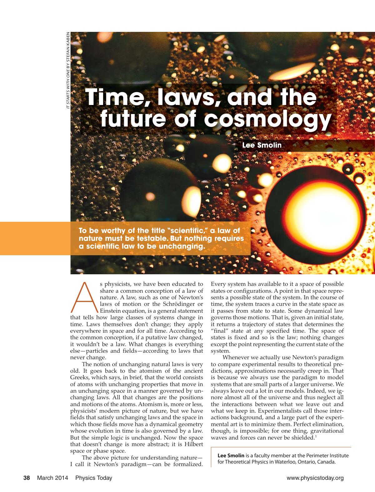 Time, laws, and the future of cosmology by Lee Smolin