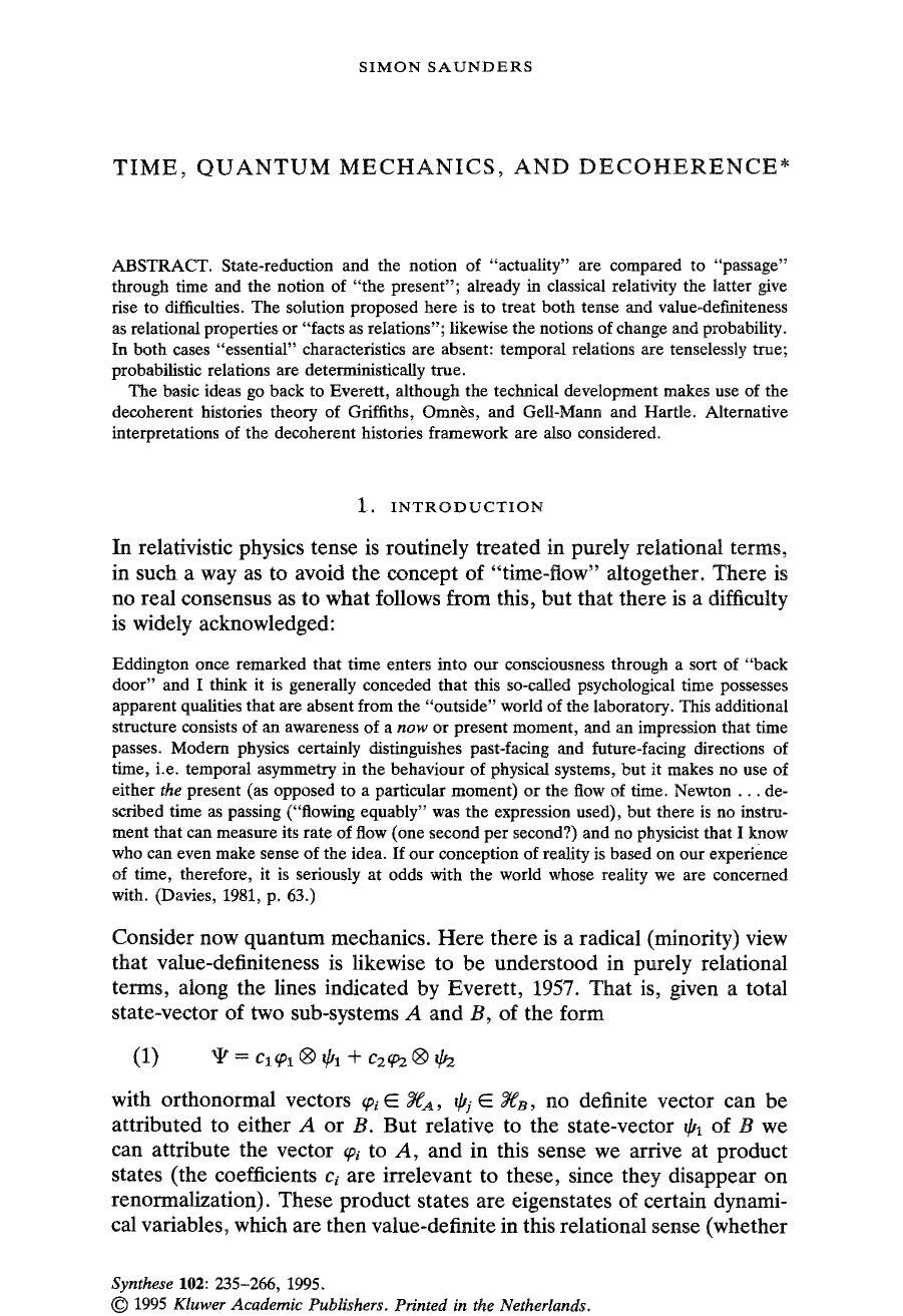 Time, quantum mechanics, and decoherence by Unknown