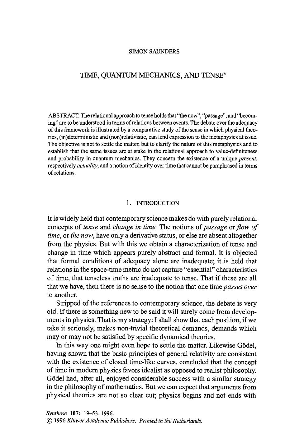 Time, quantum mechanics, and tense by Unknown
