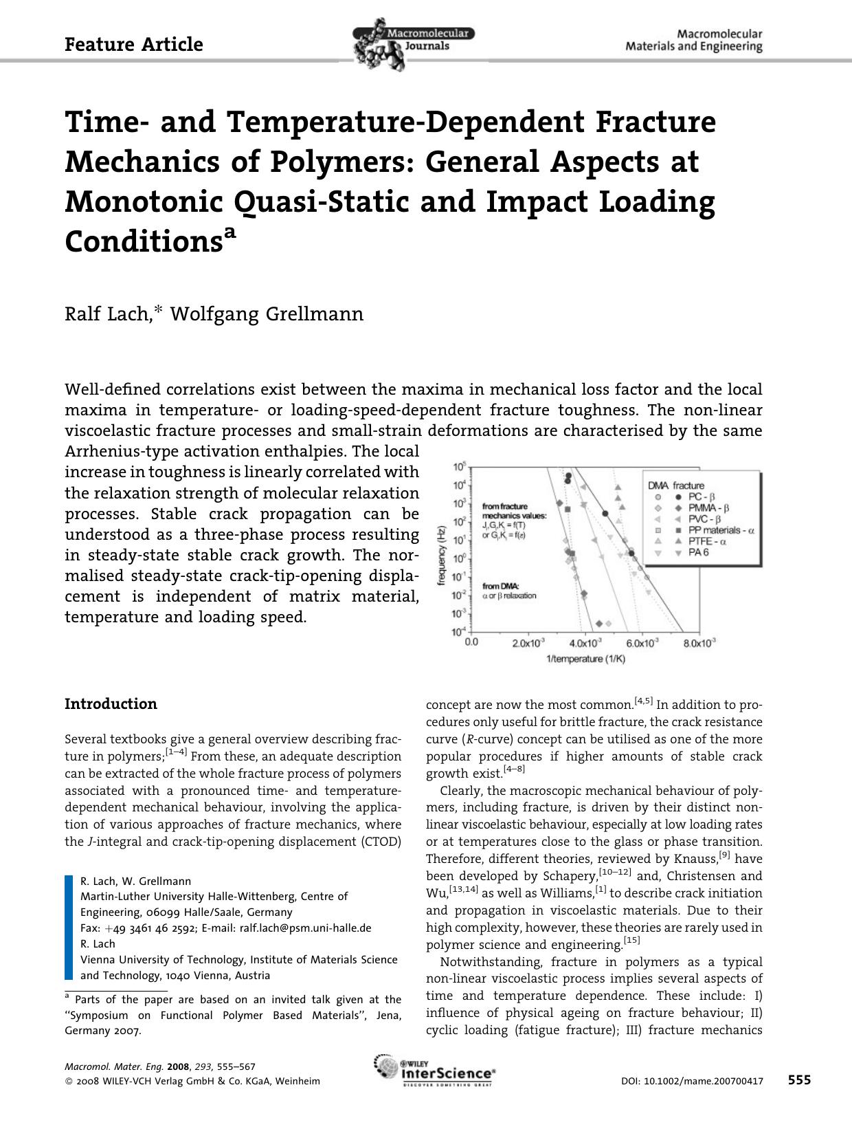 Time- and Temperature-Dependent Fracture Mechanics of Polymers: General Aspects at Monotonic Quasi-Static and Impact Loading Conditions by Unknown