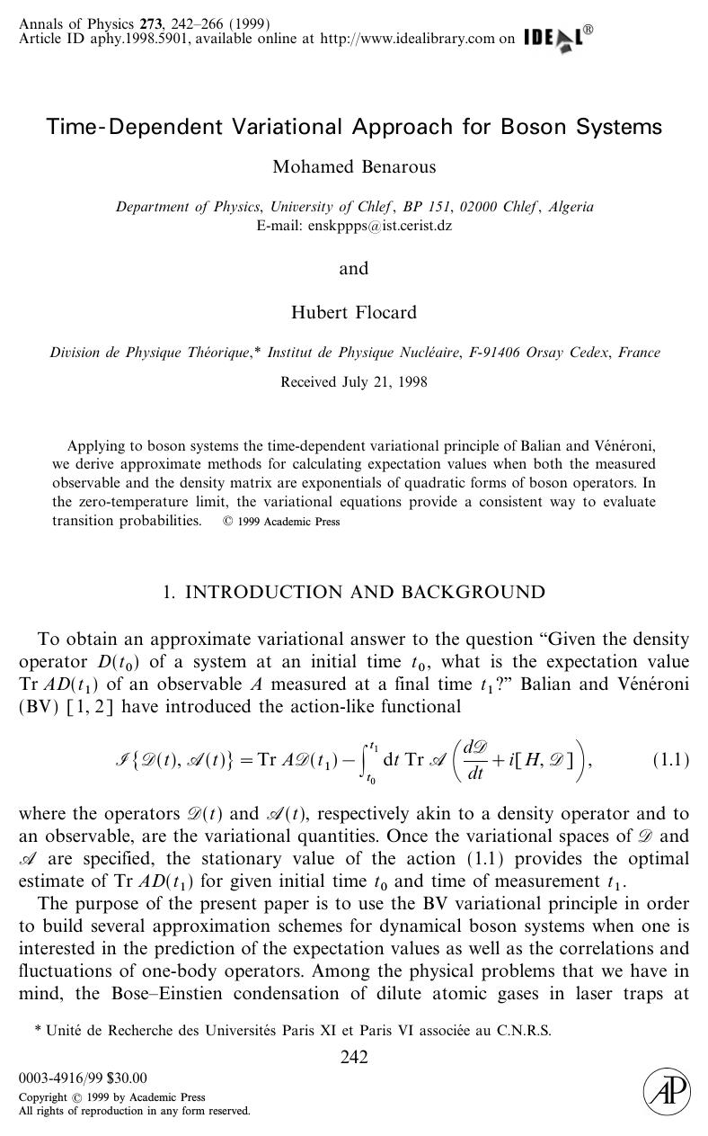 Time-Dependent Variational Approach for Boson Systems by Benarous M. et al