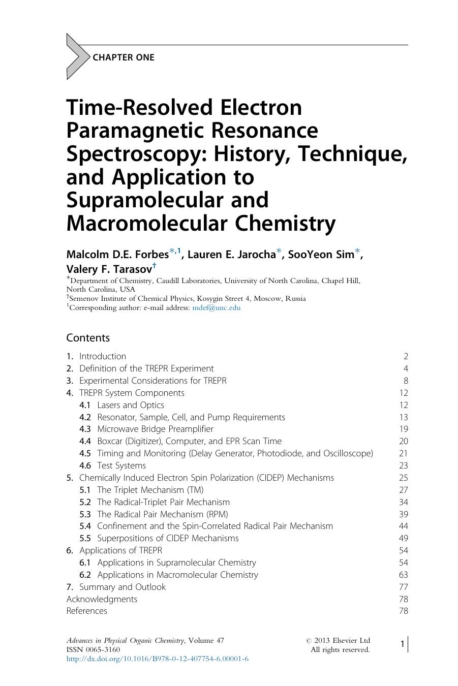 Time-Resolved Electron Paramagnetic Resonance Spectroscopy: History, Technique, and Application to Supramolecular and Macromolecular Chemistry by Malcolm D.E. Forbes & Lauren E. Jarocha & SooYeon Sim & Valery F. Tarasov