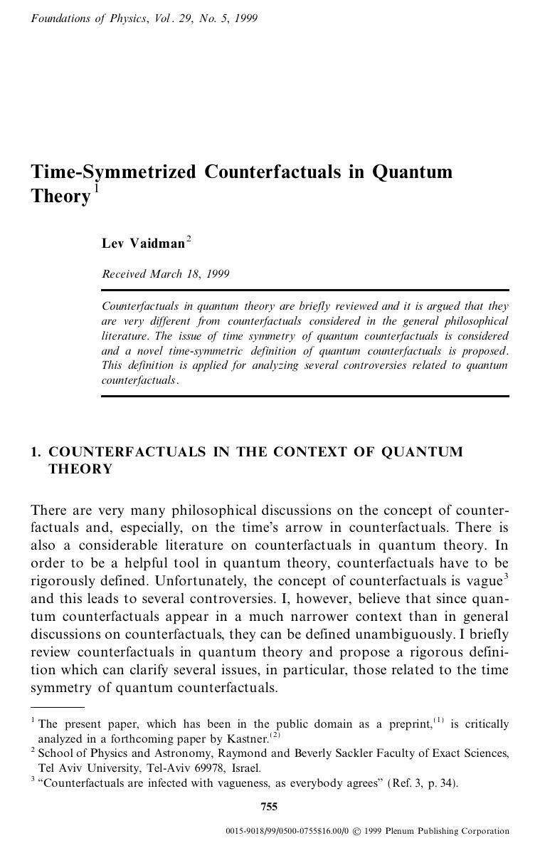 Time-Symmetrized Counterfactuals in Quantum Theory by Unknown