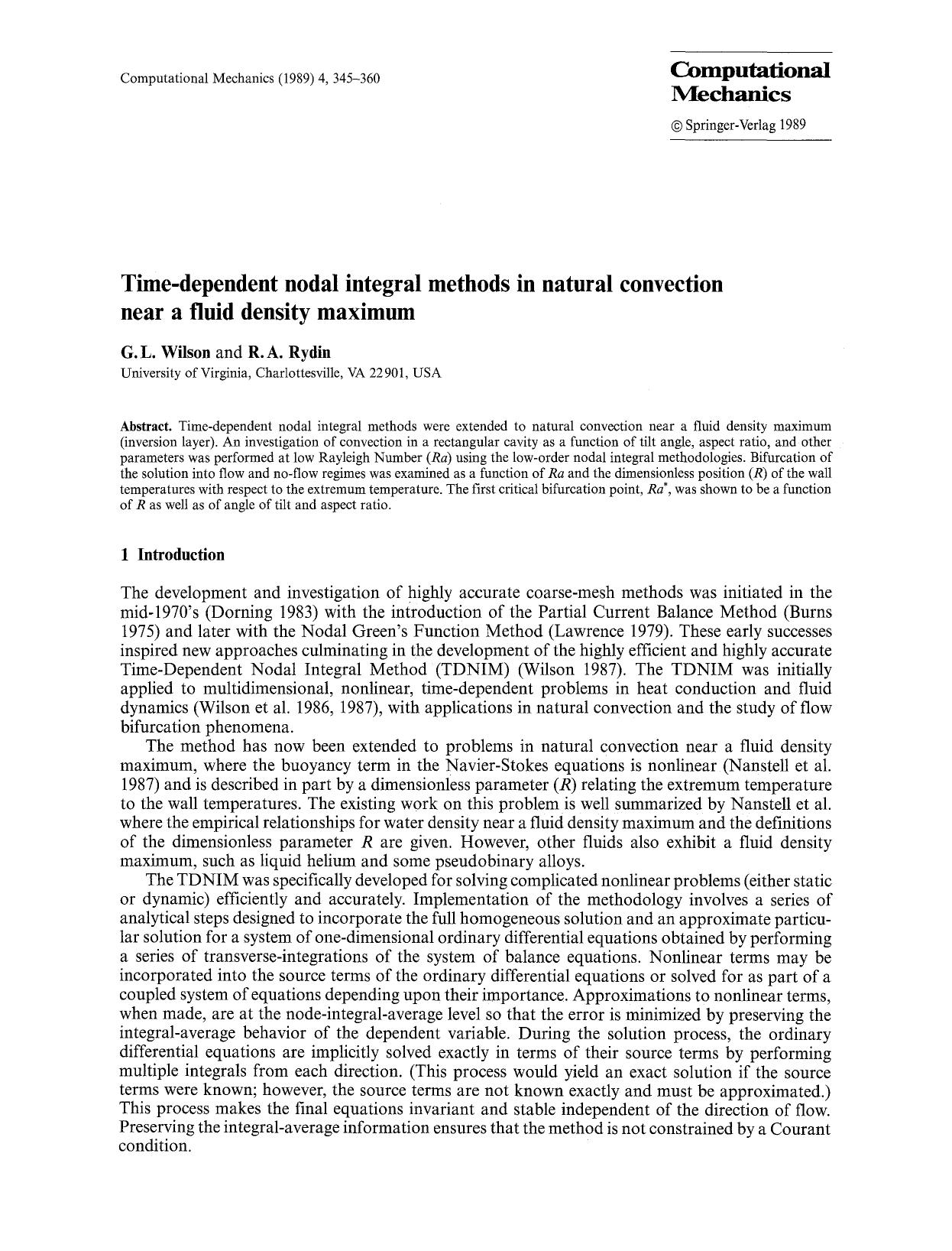 Time-dependent nodal integral methods in natural convection near a fluid density maximum by Unknown
