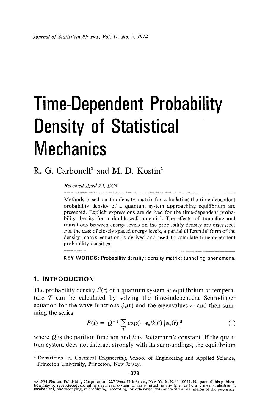 Time-dependent probability density of statistical mechanics by Unknown