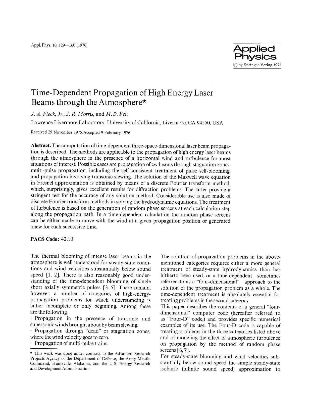 Time-dependent propagation of high energy laser beams through the atmosphere by Unknown