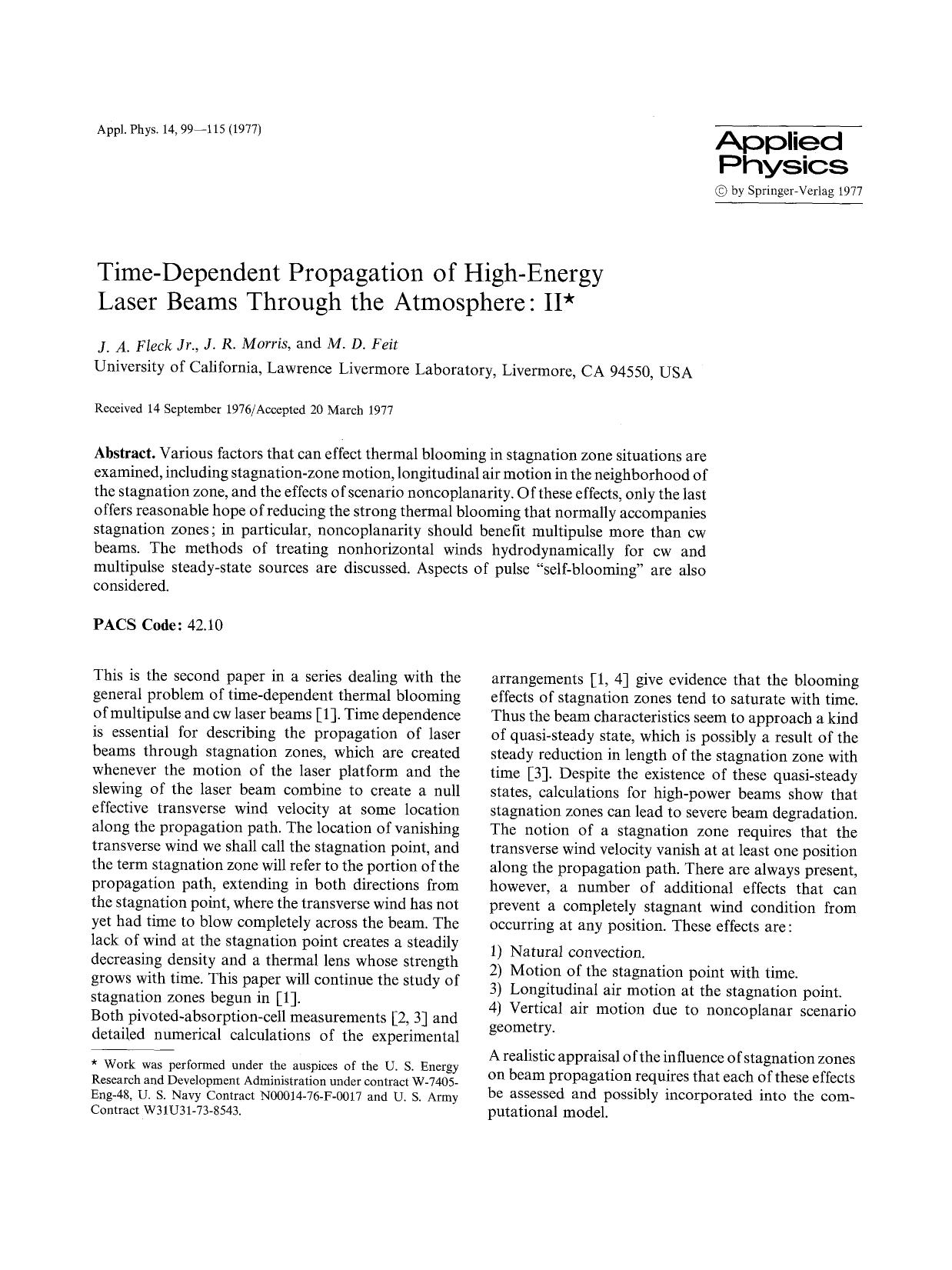 Time-dependent propagation of high-energy laser beams through the atmosphere: II by Unknown