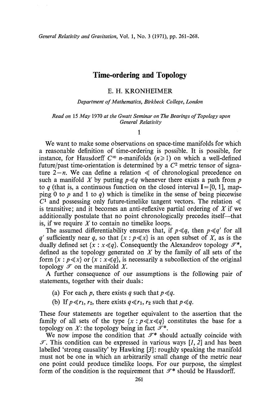 Time-ordering and topology by Unknown