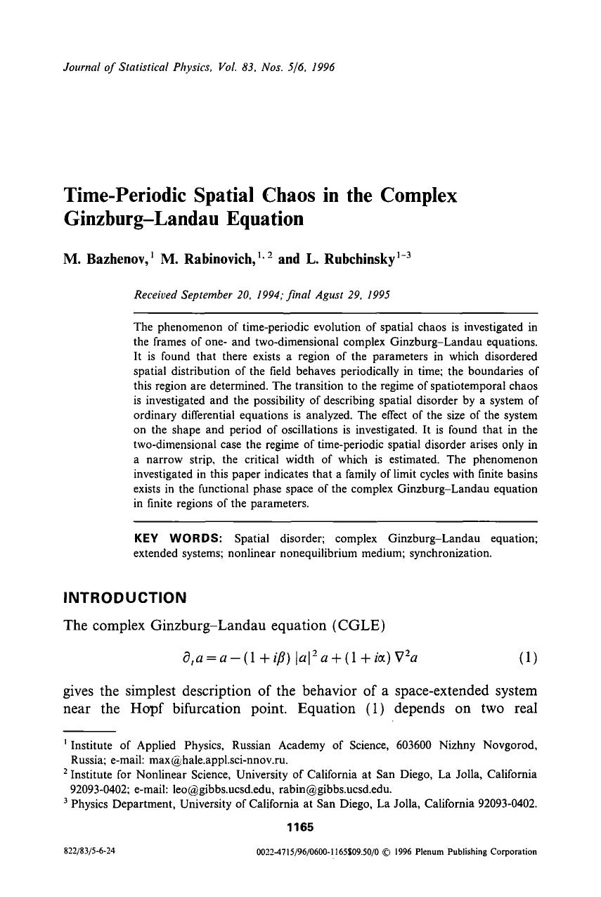 Time-periodic spatial chaos in the complex Ginzburg-Landau equation by Unknown