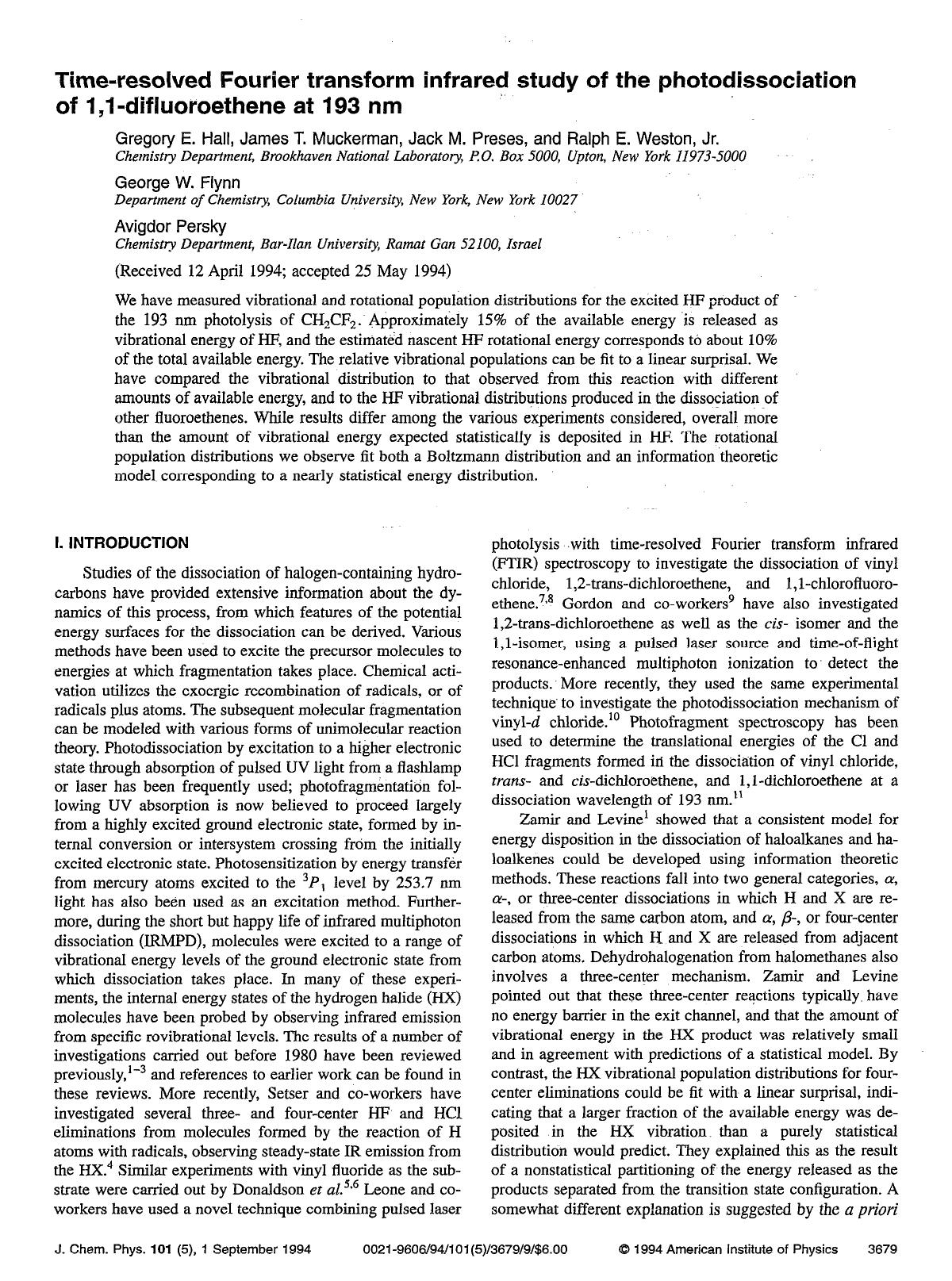 Time-resolved Fourier transform infrared study of the photodissociation of 1,1-difluoroethene at 193 nm by unknow