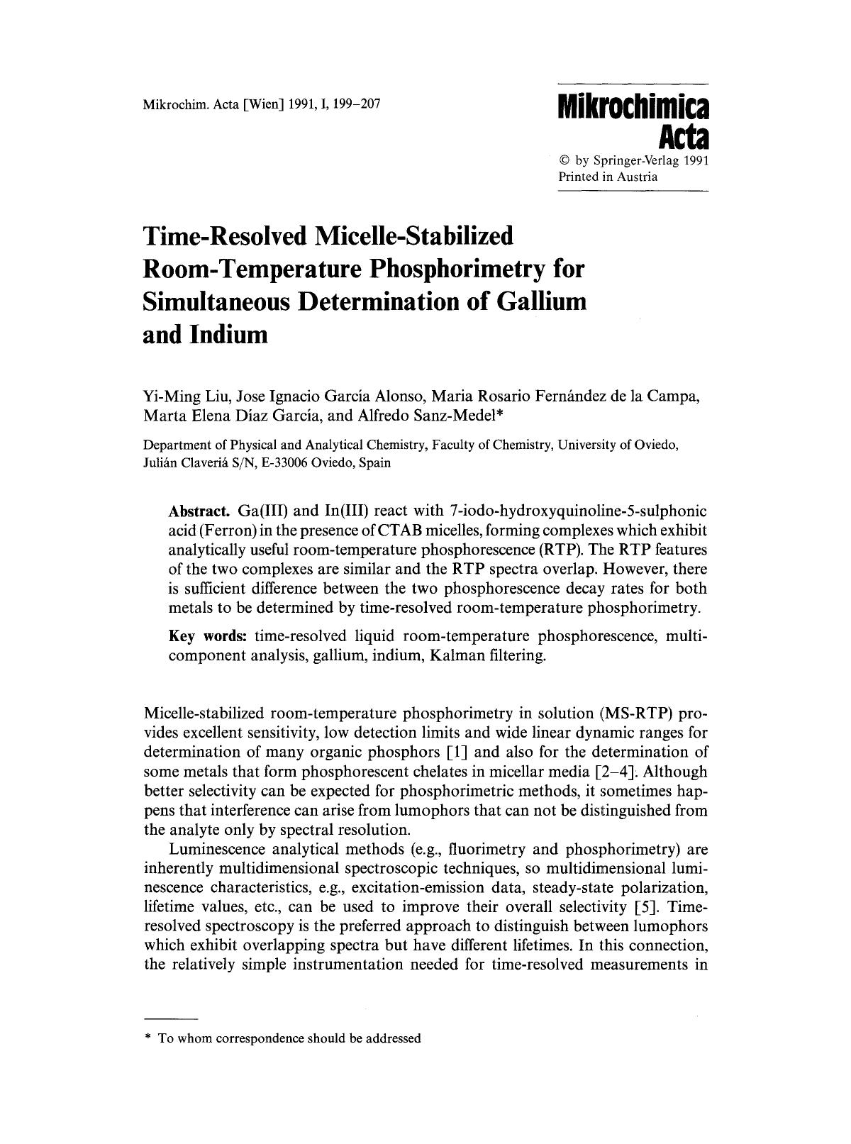Time-resolved micelle-stabilized room-temperature phosphorimetry for simultaneous determination of gallium and indium by Unknown
