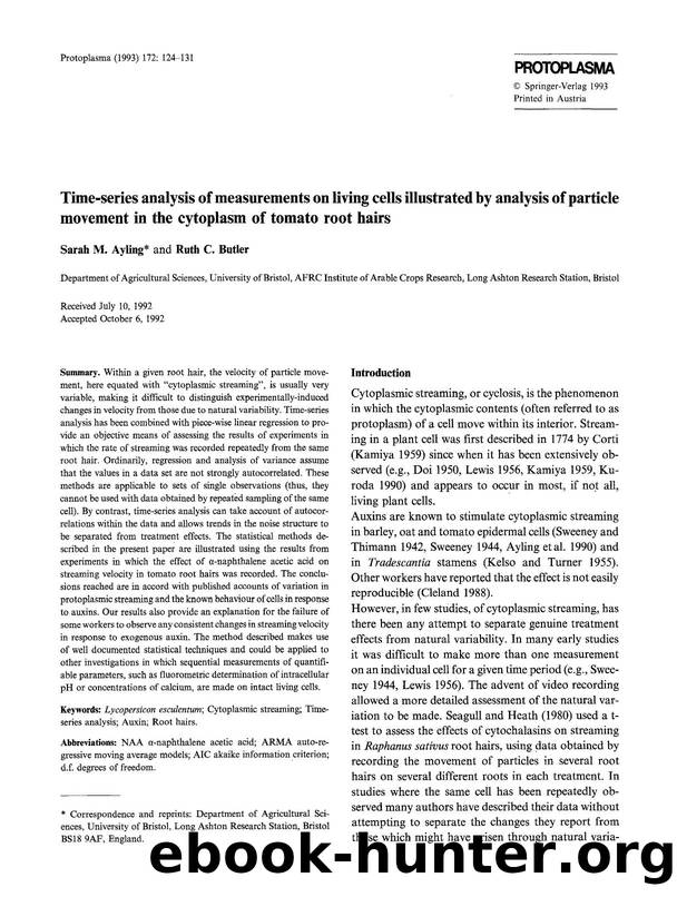 Time-series analysis of measurements on living cells illustrated by analysis of particle movement in the cytoplasm of tomato root hairs by Unknown