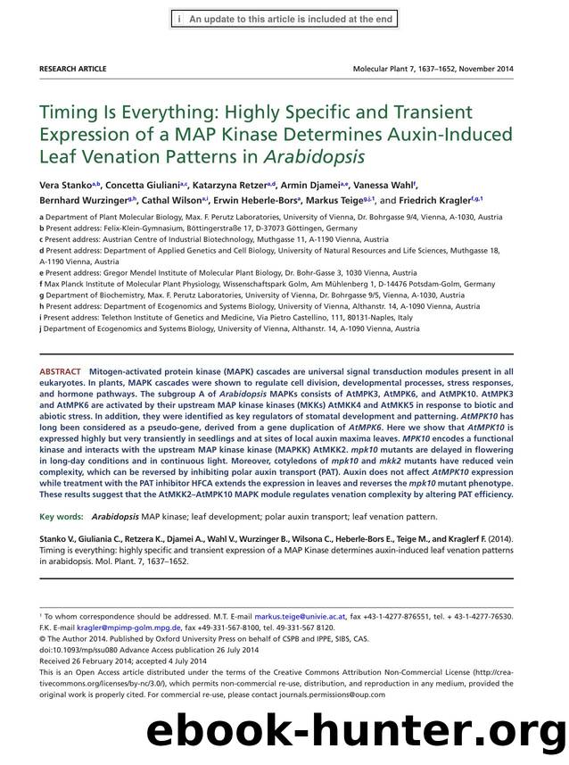 Timing Is Everything: Highly Specific and Transient Expression of a MAP Kinase Determines Auxin-Induced Leaf Venation Patterns in Arabidopsis by unknow
