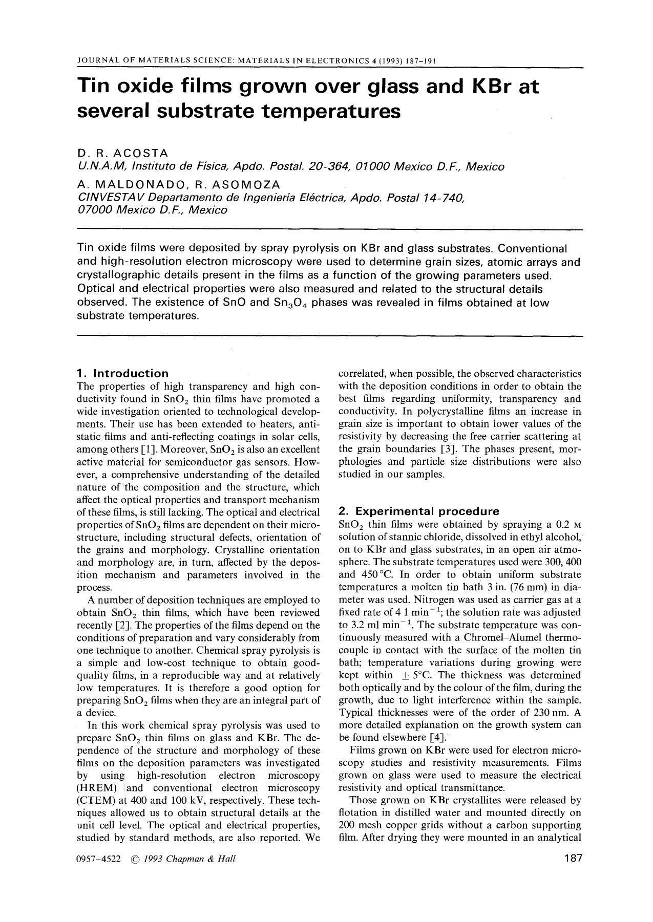 Tin oxide films grown over glass and KBr at several substrate temperatures by Unknown