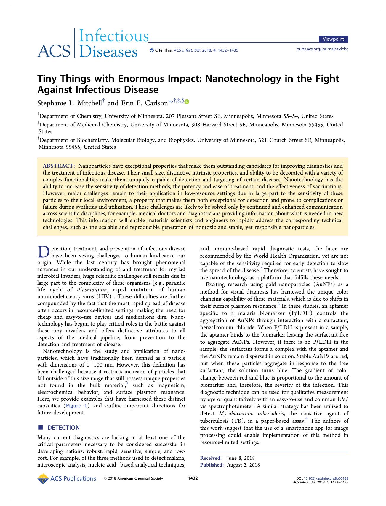 Tiny Things with Enormous Impact: Nanotechnology in the Fight Against Infectious Disease by Stephanie L. Mitchell; Erin E. Carlson & Erin E. Carlson