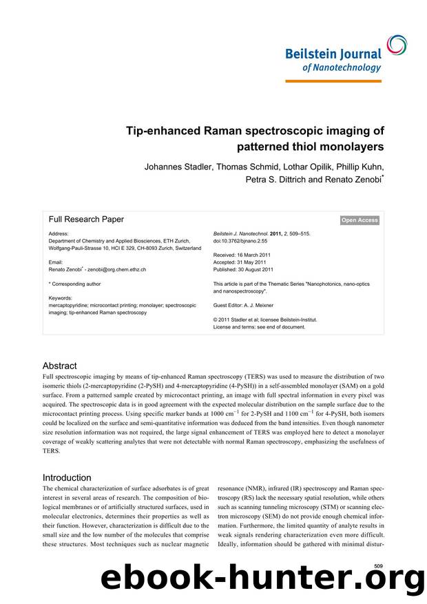 Tip-enhanced Raman spectroscopic imaging of patterned thiol monolayers by Stadler Schmid Opilik Kuhn Dittrich Zenobi