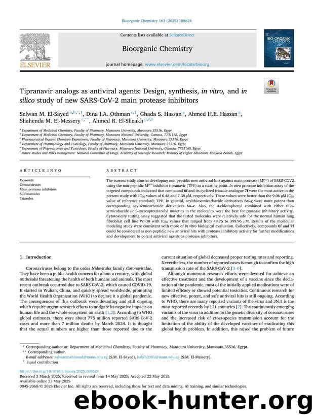 Tipranavir analogs as antiviral agents: Design, synthesis, in vitro, and in silico study of new SARS-CoV-2 main protease inhibitors by unknow