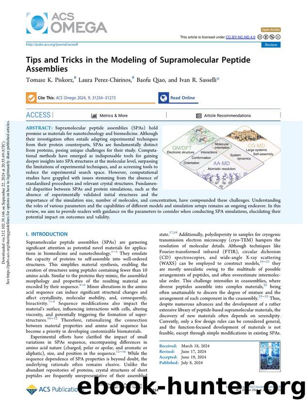 Tips and Tricks in the Modeling of Supramolecular Peptide Assemblies by Tomasz K. Piskorz Laura Perez-Chirinos Baofu Qiao & Ivan R. Sasselli
