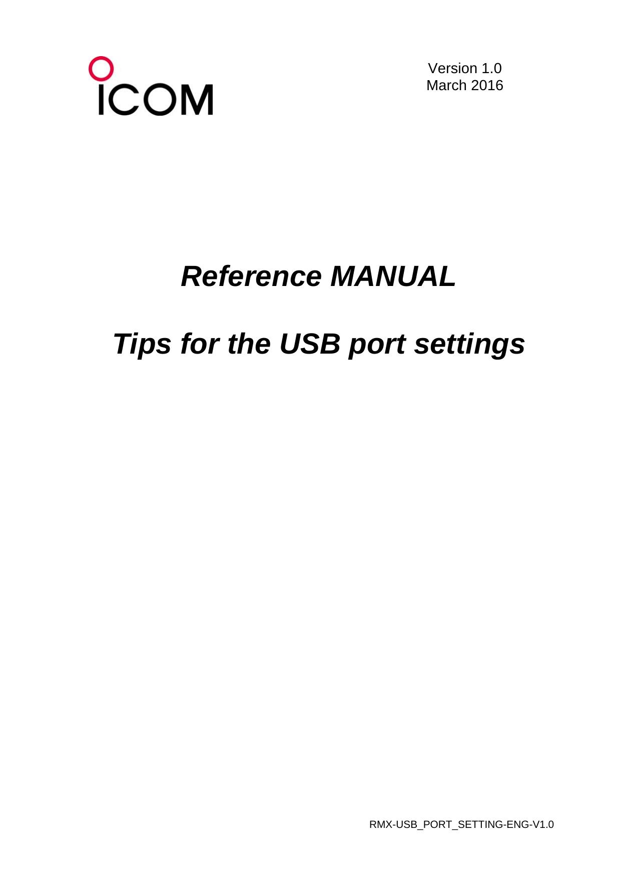 Tips for the USB port settings by Icom Inc
