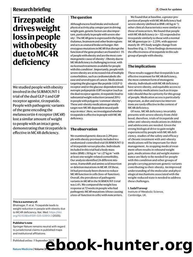 Tirzepatide drives weight loss in people with obesity due to MC4R deficiency by Unknown