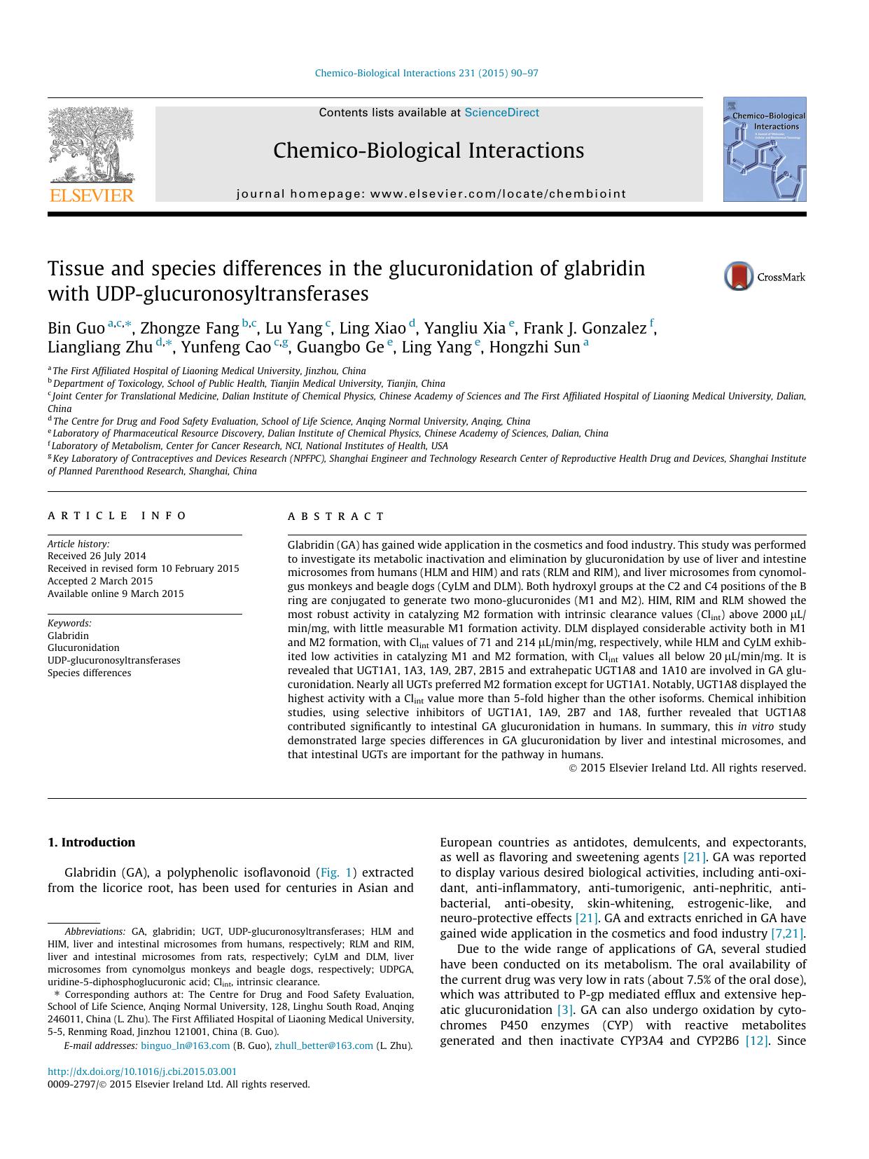 Tissue and species differences in the glucuronidation of glabridin with UDP-glucuronosyltransferases by unknow