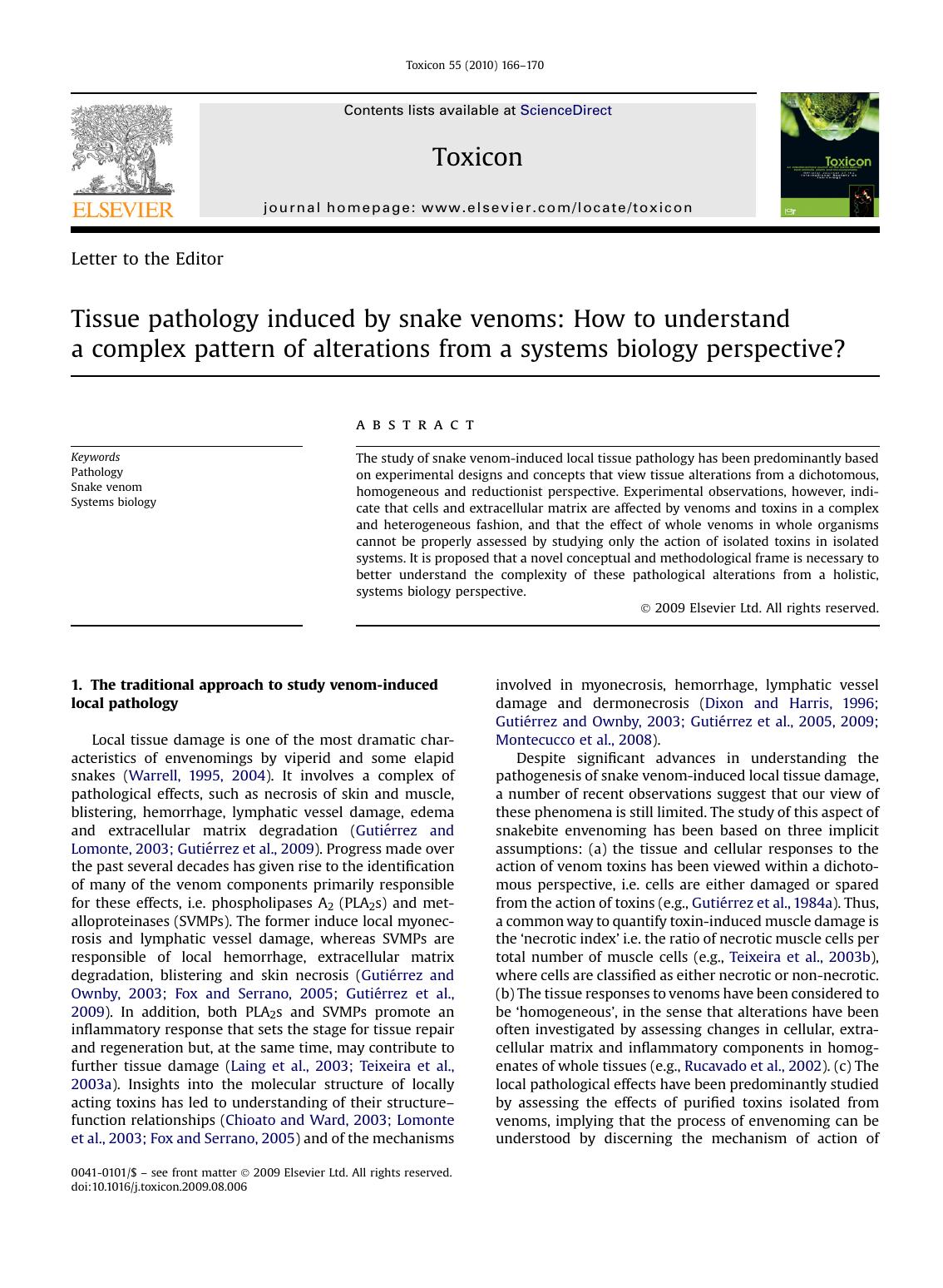 Tissue pathology induced by snake venoms: How to understand a complex pattern of alterations from a systems biology perspective? by unknow