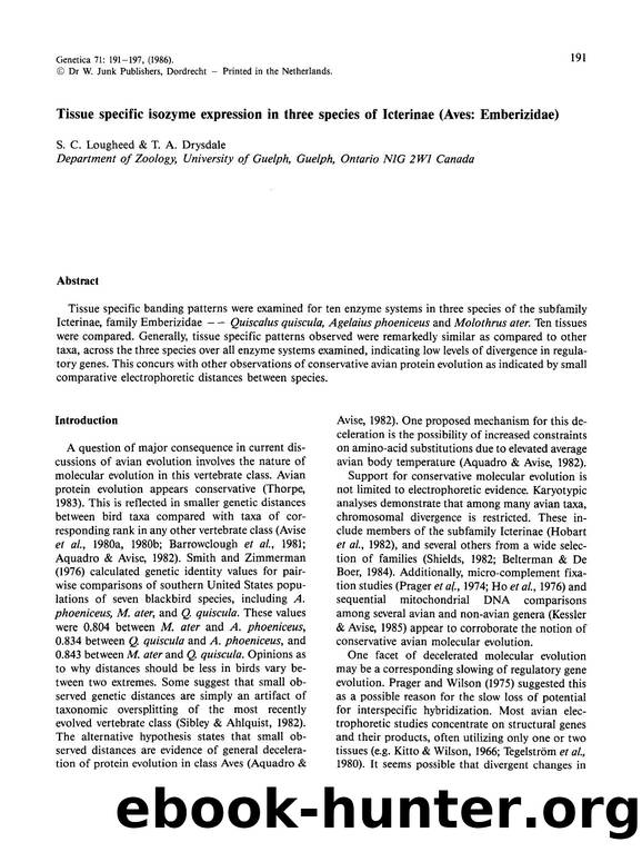 Tissue specific isozyme expression in three species of icterinae (Aves: Emberizidae) by Unknown