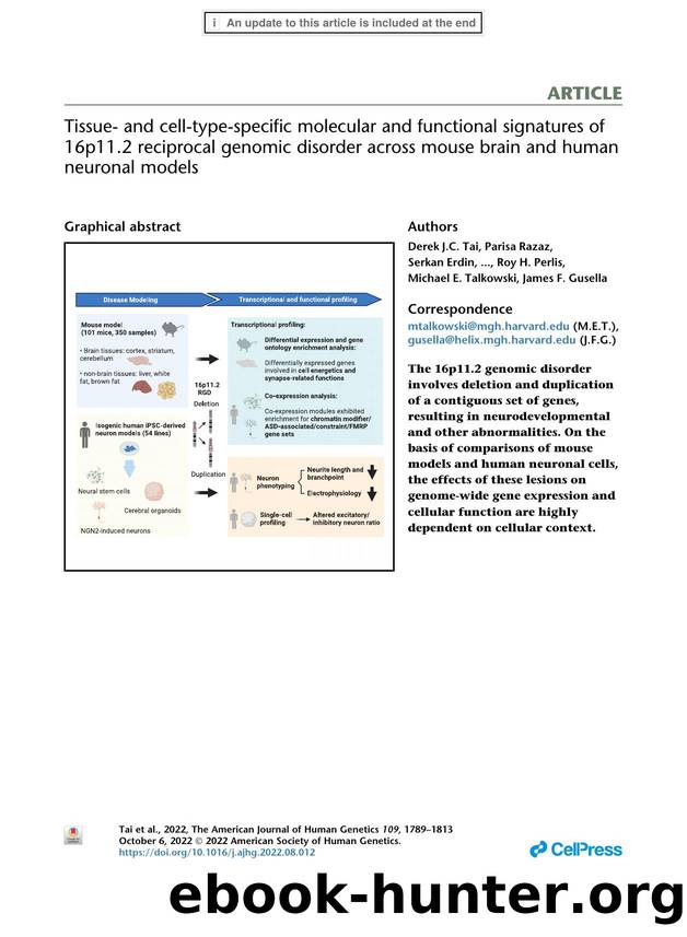 Tissue- and cell-type-specific molecular and functional signatures of 16p11.2 reciprocal genomic disorder across mouse brain and human neuronal models by unknow