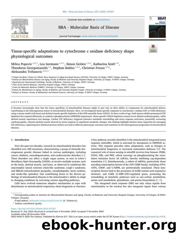 Tissue-specific adaptations to cytochrome c oxidase deficiency shape physiological outcomes by unknow