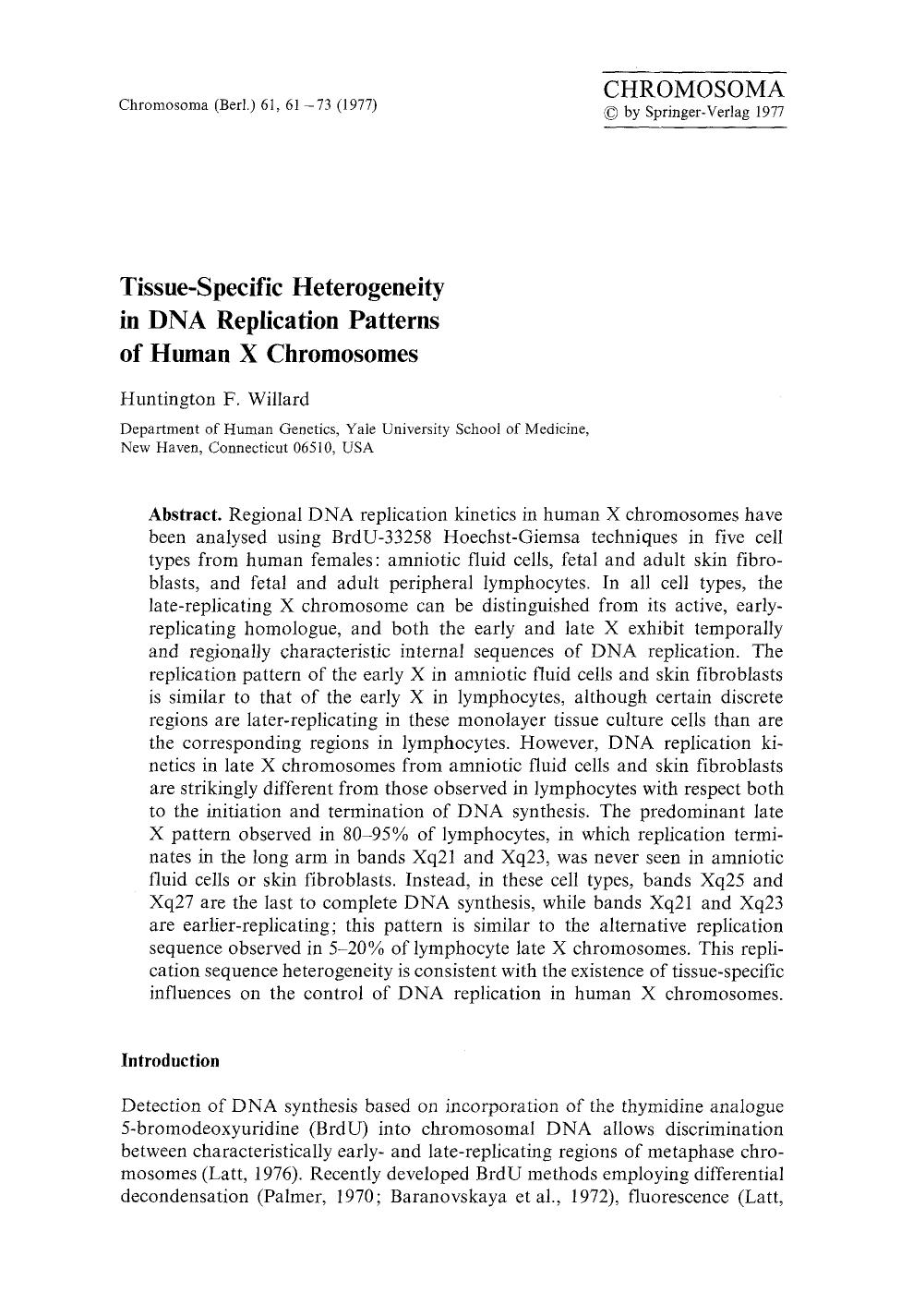 Tissue-specific heterogeneity in DNA replication patterns of human X chromosomes by Unknown