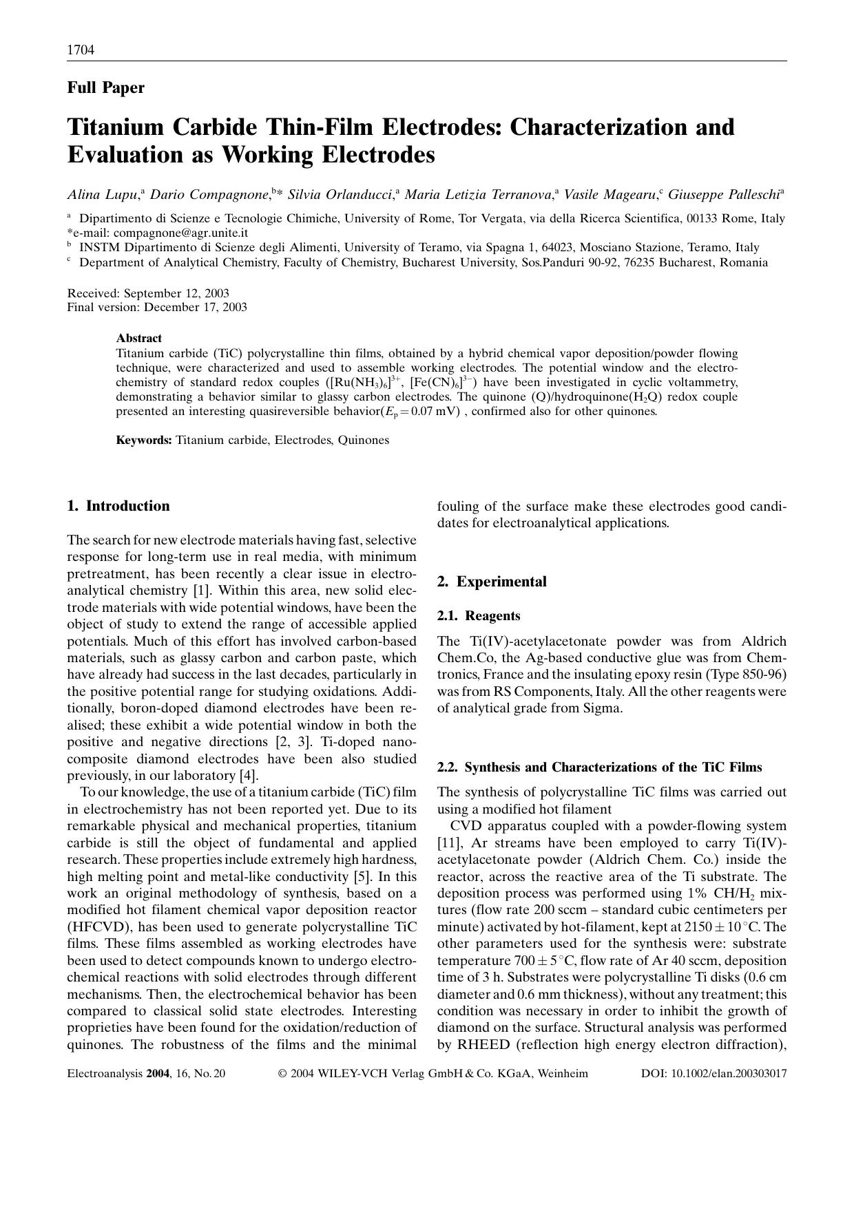 Titanium Carbide Thin-Film Electrodes: Characterization and Evaluation as Working Electrodes by Unknown