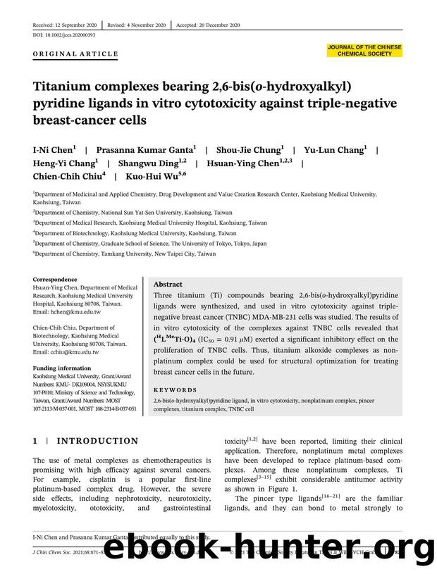 Titanium Complexes Bearing 2,6-Bis(o-hydroxyalkyl)pyridine Ligands in Vitro Cytotoxicity Against Triple-Negative Breast-Cancer Cells by Unknown