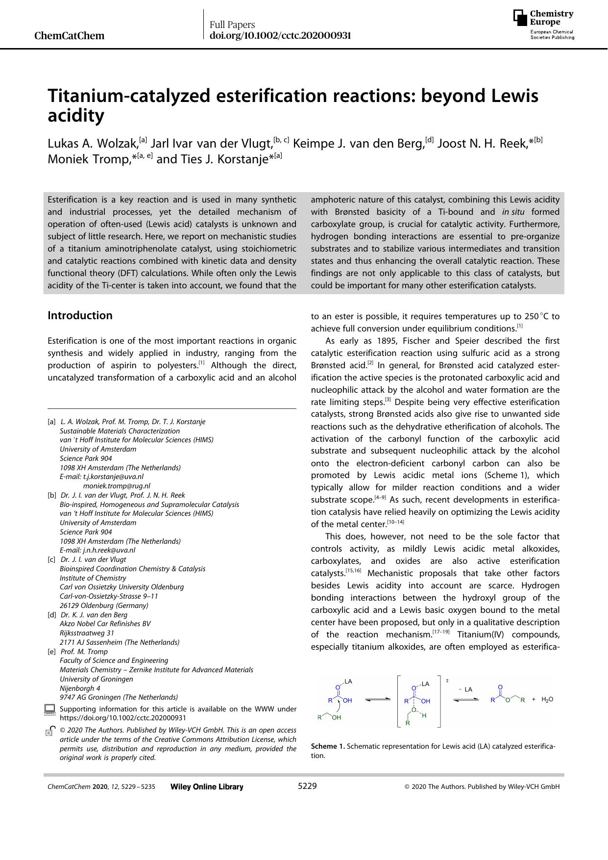 Titaniumâcatalyzed esterification reactions: beyond Lewis acidity by Unknown