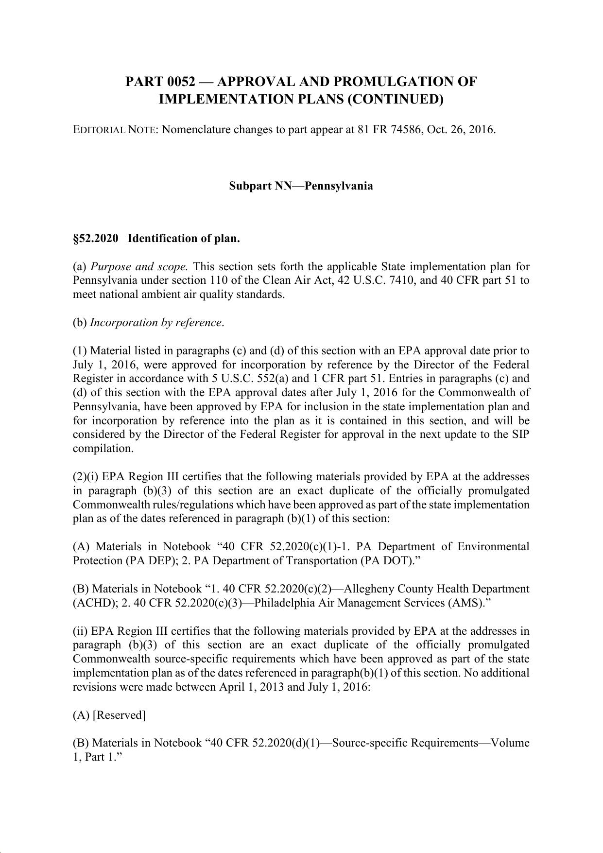Titl 40 - Part 52 - Approval and Promulgation of Implementation Plans (Continued) by Regs4Ships - 11/07/2019