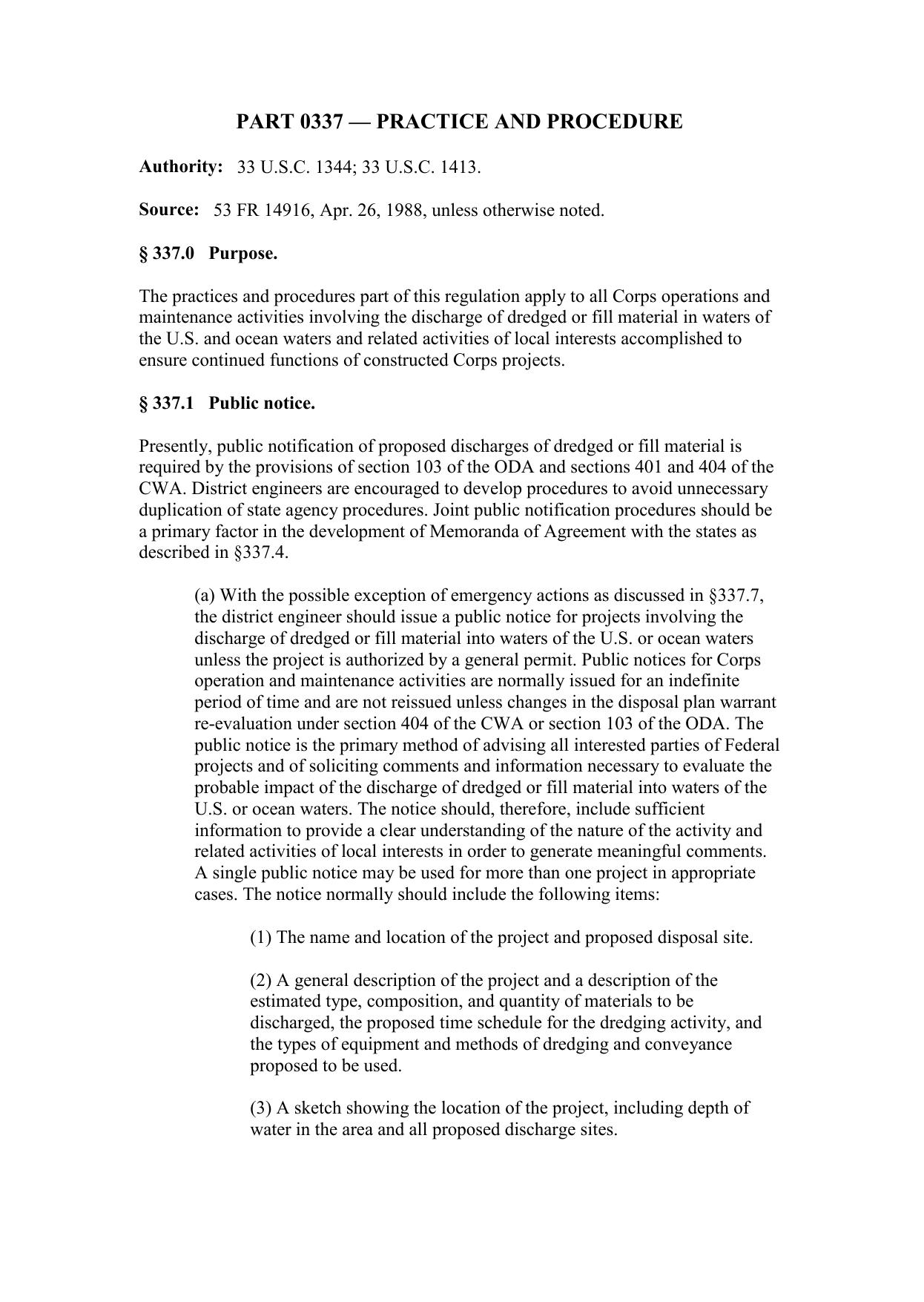 Title 33 - Navigation and Navigable Waters - Part 337 - Practice and Procedure by Regs4Ships