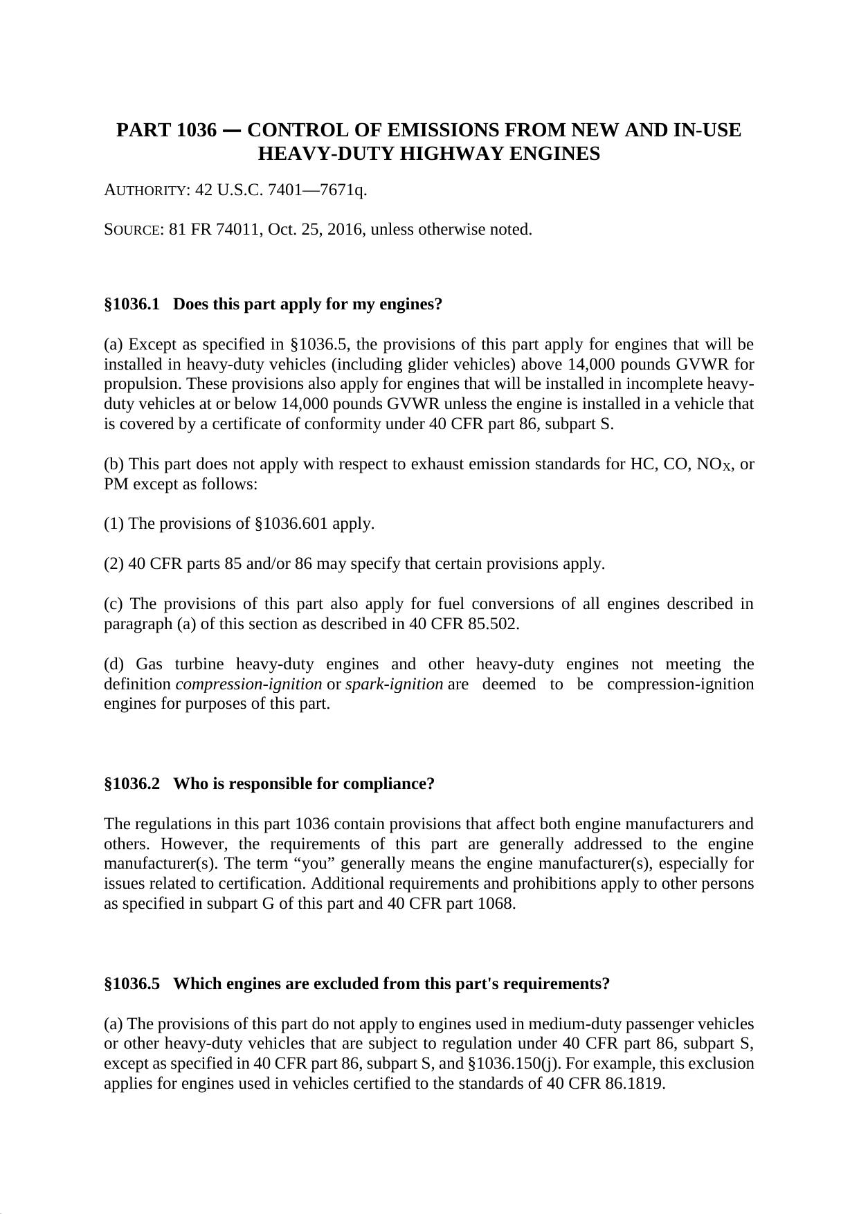 Title 40 - Part 1036 - Control of Emissions from New and In-Use Heavy-Duty Highway Engines by Regs4Ships - 15/08/2017